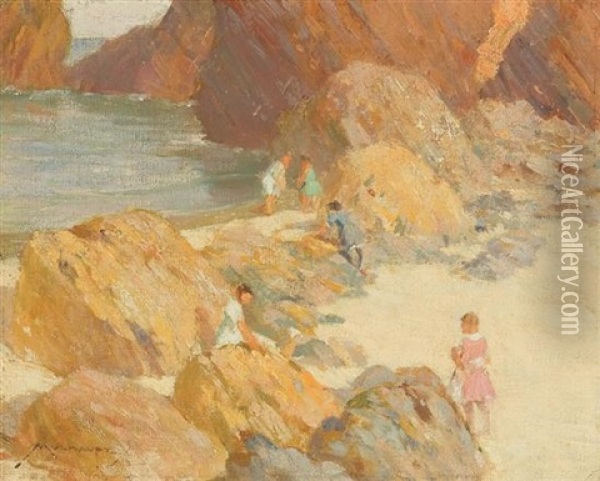 Children On A Rocky Coast Oil Painting - Frederick J. Mulhaupt