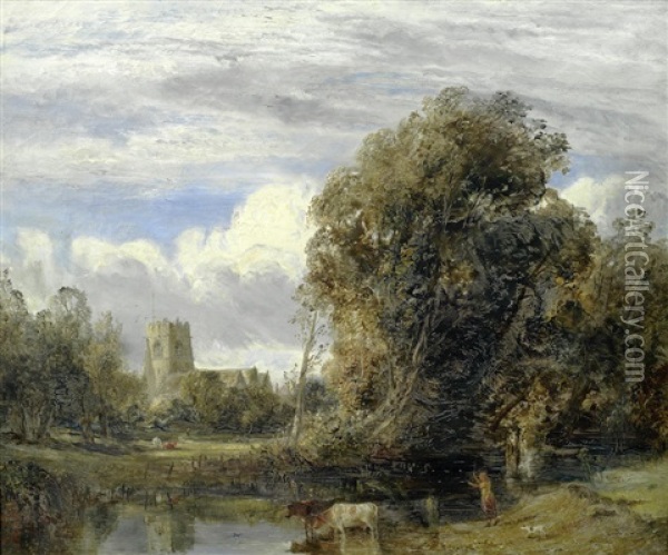 A Pastoral English Landscape Oil Painting - William Joseph J. C. Bond