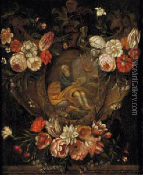 Saint-pierre Dans Une Guirlande De Fleurs Oil Painting - Daniel Seghers