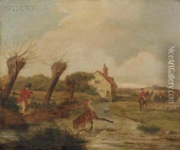 Lot Of Two Scenes Of Stag Hunting Oil Painting - Francis Calcraft Turner
