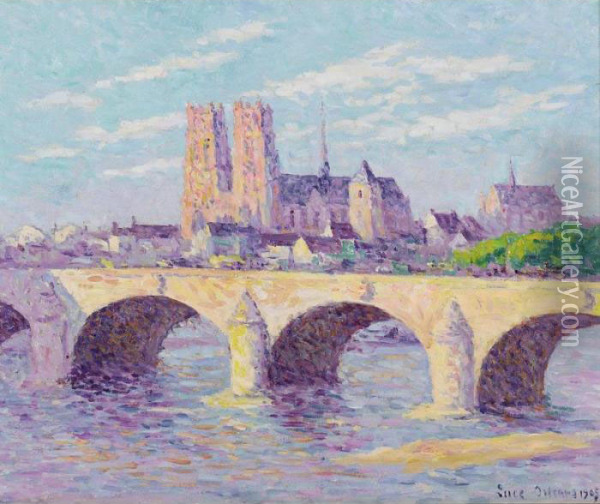 Orleans, Vue Du Pont Georges V Et De La Cathedrale Sainte Croix Oil Painting - Maximilien Luce