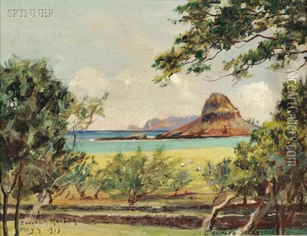 View Of Mokoli'i Island, Kualoa Ranch, Oahu, Hawaii Oil Painting - David Howard Hitchcock