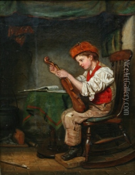 Tuning The Fiddle Oil Painting - John Haynes-Williams