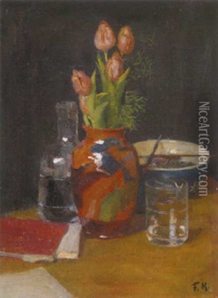 Stilleben Mit Tulpen In Einer Vase Oil Painting - Friedrich Kallmorgen