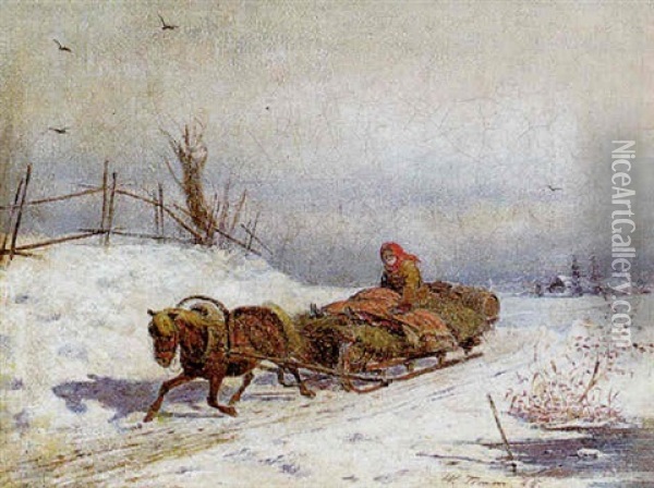 Winterliche Landschaft Mit Figurlicher Staffage Oil Painting - Vasili Fedorovich (George Wilhelm) Timm