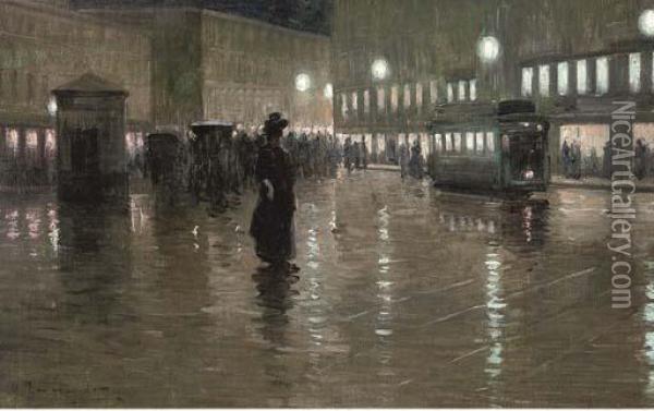 A Square In Trieste At Night Oil Painting - Giovanni Zangrando