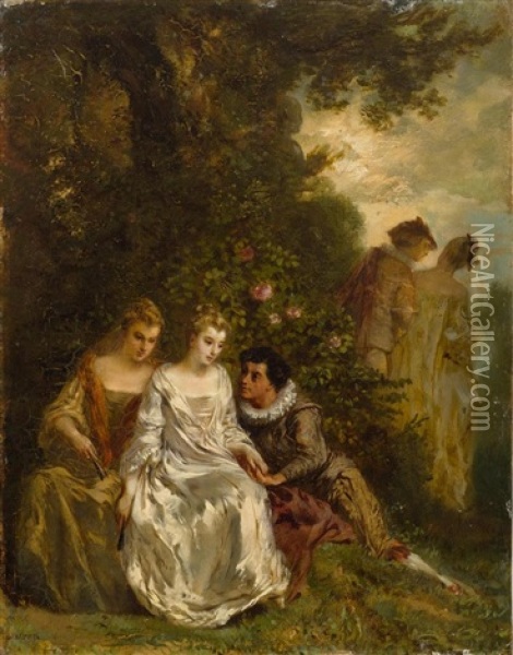 Chivalric Scene In A Park Oil Painting - Barthelemy Menn