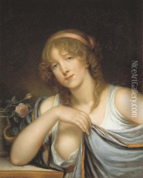 Jeune Femme Revant, Accoudee A Une Table Oil Painting - Jean Baptiste Greuze