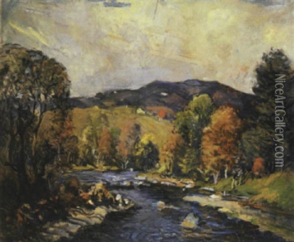 River Through A Valley In Autumn Oil Painting - Arthur Clifton Goodwin