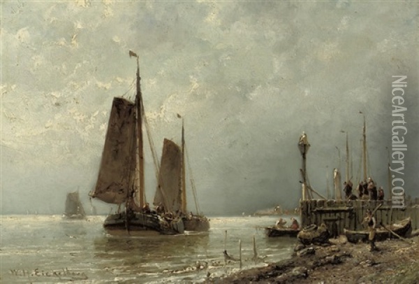 Awaiting The Fleet Oil Painting - Willem Hendrick Eickelberg