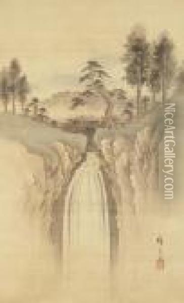 Juniso Waterfall In Musashi Province Oil Painting - Utagawa or Ando Hiroshige