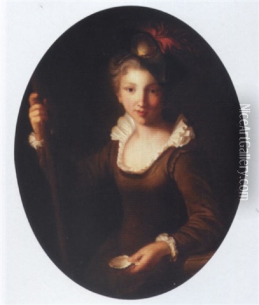 A Portrait Of A Young Pilgrim Holding A Staff And A Scallop Shell Oil Painting - Alexis Grimou