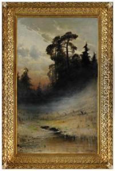Dimma I Skog Oil Painting - Arvid Mauritz Lindstrom