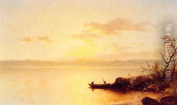 Lake at Sunset Oil Painting - John William Casilear