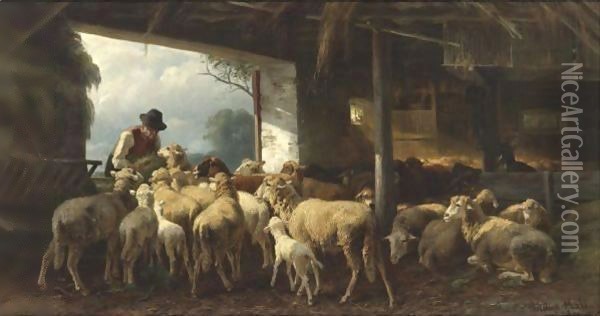 Feeding The Sheep Oil Painting - Christian Friedrich Mali