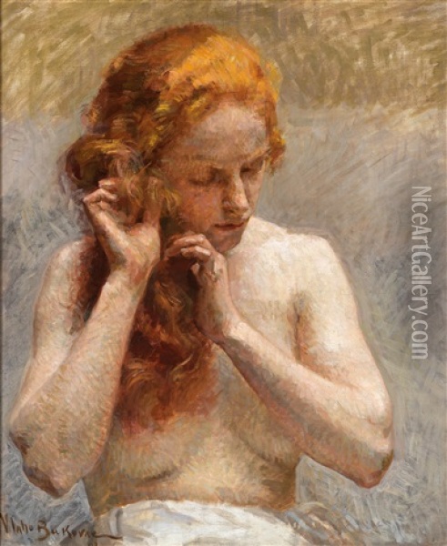 Weiblicher Halbakt Mit Roten Haaren Oil Painting - Vlacho Bukovac