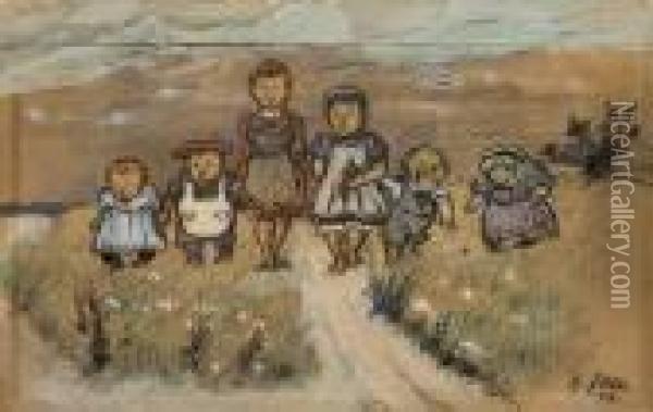 Kindergruppe Oil Painting - Heinrich Zille