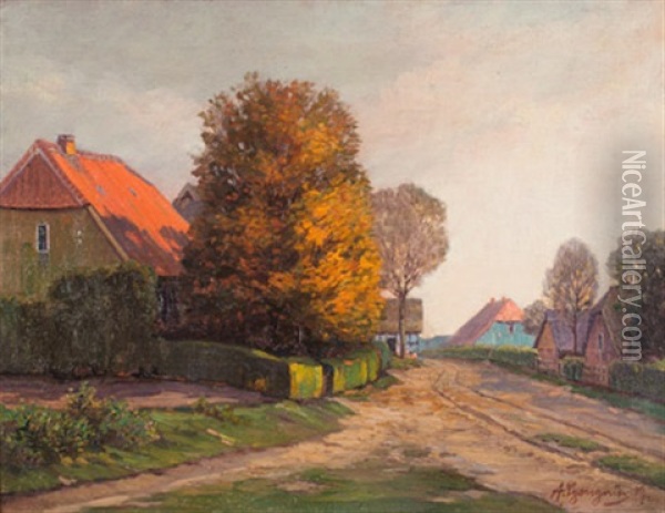 Wieck Dorfstrase Oil Painting - Arnold Lyongrun