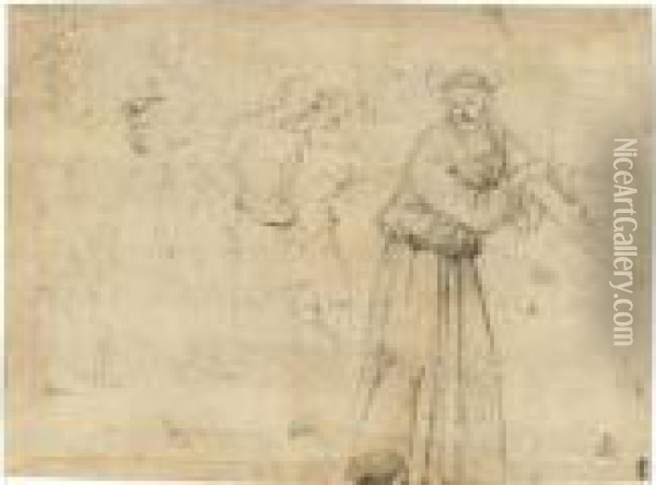 A Sheet Of Studies Of Figures, With Christ Carrying The Cross Oil Painting - Pietro Perugino