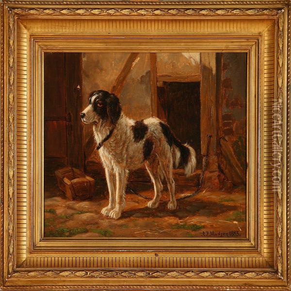A Guard Dog Oil Painting - Andreas Peter Madsen