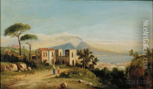 Neapolitan View With Distant Volcano Oil Painting - Edward Angelo Goodall