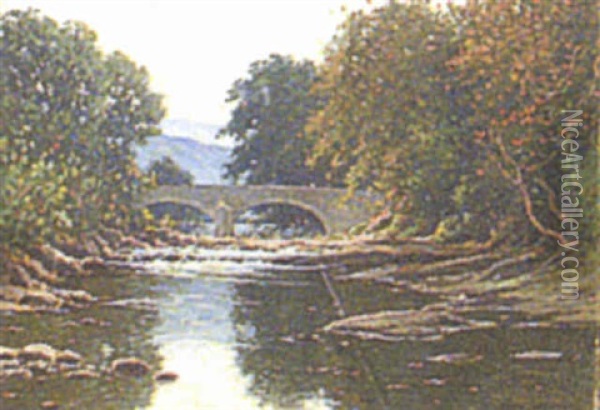 An Autumn Morning, Hartley Bridge Oil Painting - Reginald Aspinwall