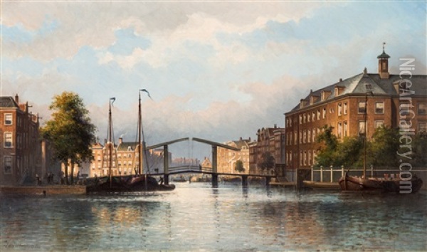 Canal Scene Oil Painting - Eduard Alexander Hilverdink