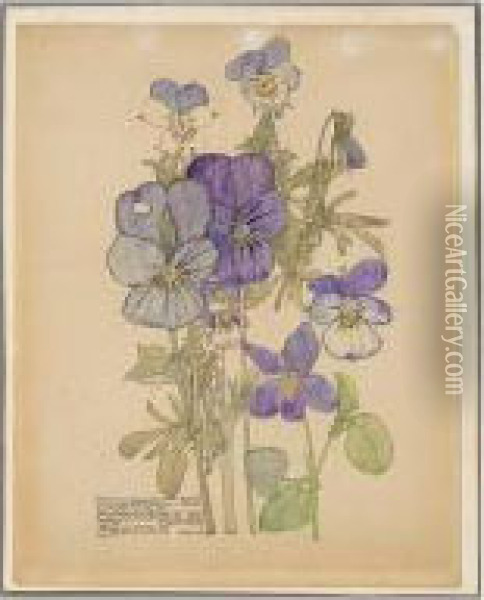 Wild Pansy And Wood Violet Oil Painting - Charles Rennie Mackintosh