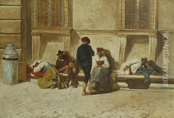Scene De Rue A Rome Oil Painting - Leon Philippet