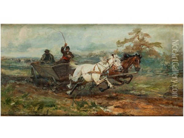Wilde Fahrt Mit Einem Pferdewagen In Polnischer Landschaft Oil Painting - Jozef Brandt