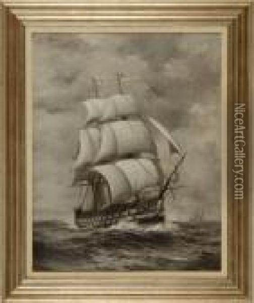 Warship Under Full Sail Oil Painting - Warren W. Sheppard
