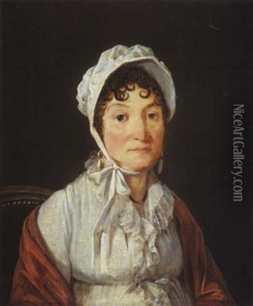 Portrait De Jeune Femme Au Chale Rouge Oil Painting - Francois Jean (Jean Francois) Sablet