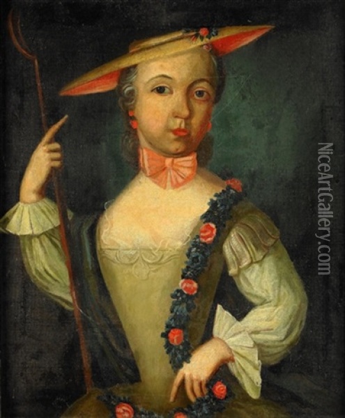 Barnportratt Av Catharina Margareta Rydingsvard Som Herdinna Med Houlettstav Oil Painting - Joens Pilo
