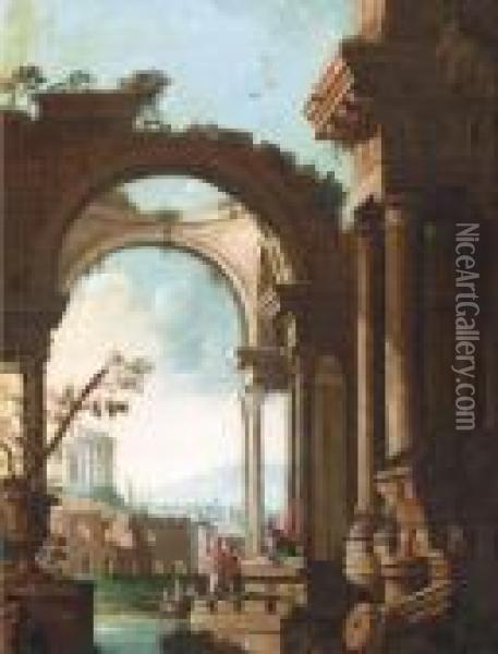 A Capriccio Of Classical Ruins Oil Painting - Antonio Joli