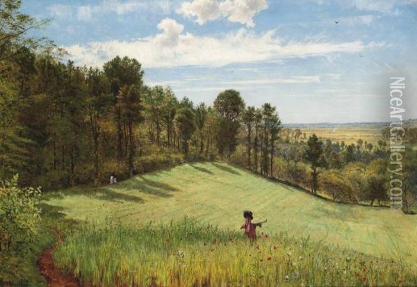 When The Oats Are Turning Yellow, At High Ham Near Sedgemoor Oil Painting - Charles Parsons Knight