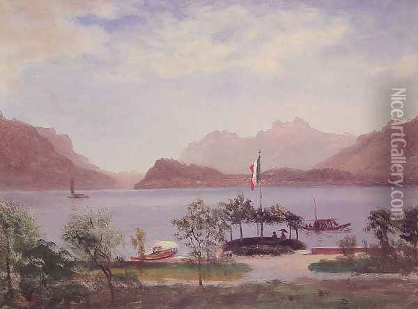 Italian Lake Scene Oil Painting - Albert Bierstadt