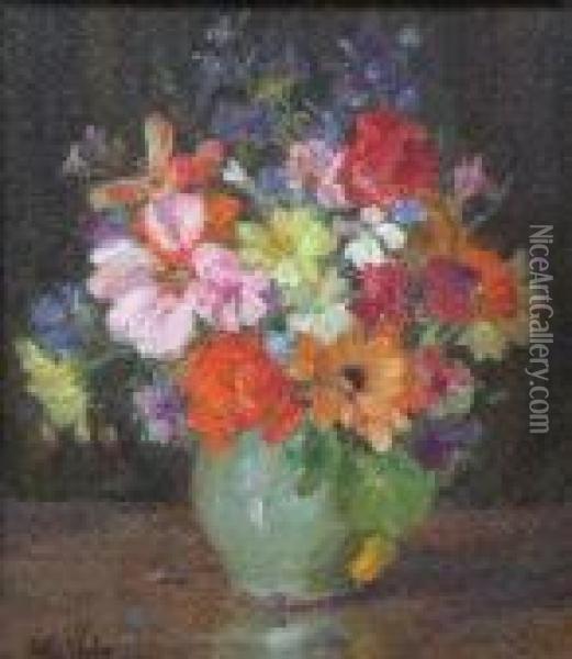 A Still Life, A Vase Of Mixed Flowers Oil Painting - Kate Wylie