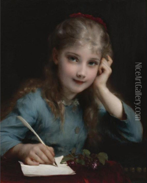 Young Girl Writing A Letter Oil Painting - Etienne Adolphe Piot