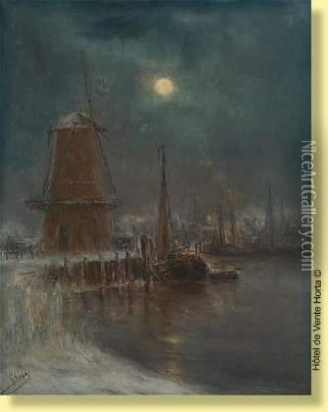 Lever De Lune Sur Le Moulin Oil Painting - Romain Steppe