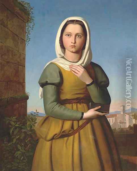 A maiden in an Italianate village Oil Painting - Nazarene School