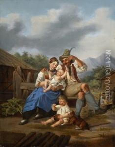 Tiroler Bauernfamilie. Oil Painting - Johann Philipp Heinel