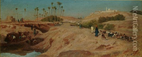 An Oasis, Cairo Oil Painting - Frederick Goodall