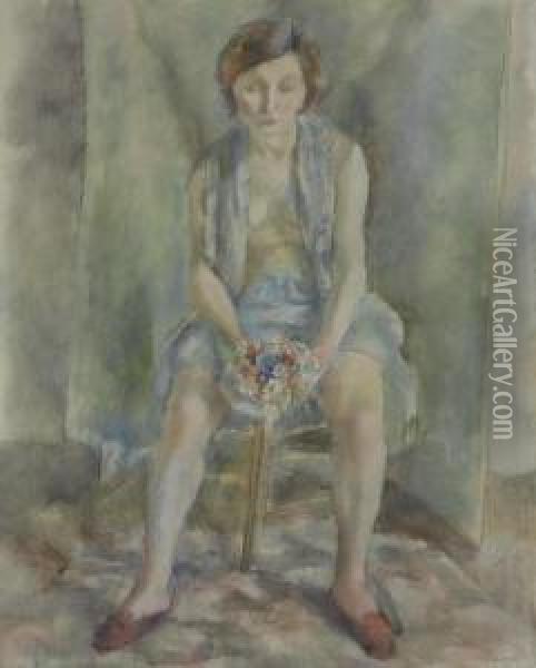 Femme Au Bouquet Oil Painting - Jules Pascin