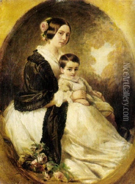 Freiin Von Eichtal Mit Ihrem Sohn Oil Painting - Hermann Winterhalter