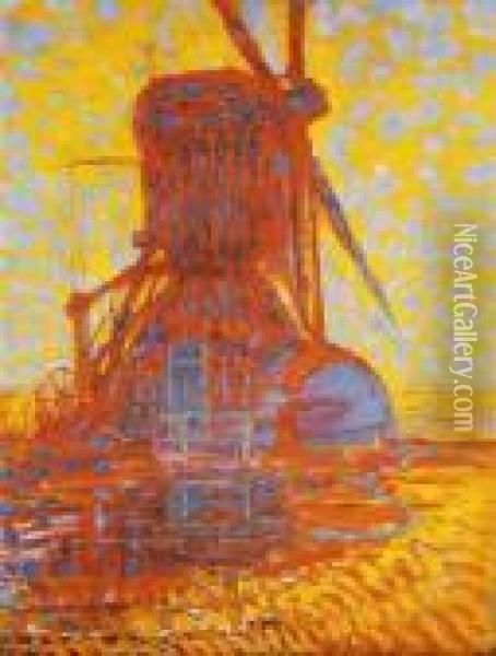 Le Moulin Au Soleil Rouge Oil Painting - Piet Mondrian