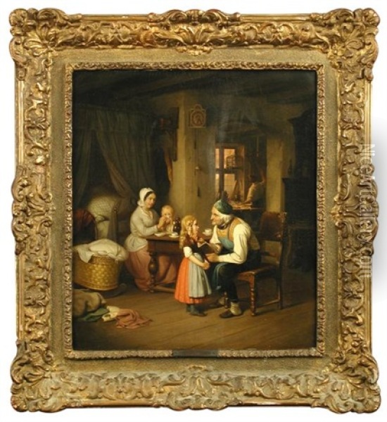 Grandfather's Pet Oil Painting - Ferdinand de Braekeleer the Elder