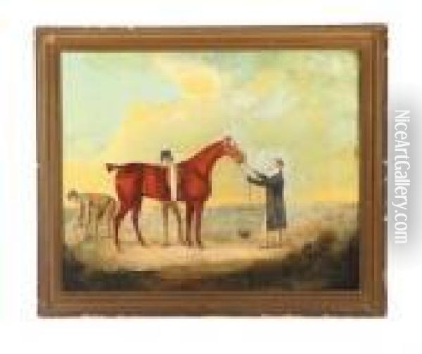 Grooms Holding A Bay With Bobtail Oil Painting - John Nost Sartorius