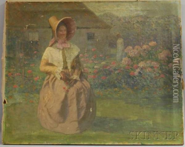 Woman Seated In A Garden Landscape Oil Painting - Jacob Wagner