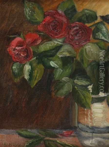 Rosenbluten In Vase Oil Painting - Karl Hayd