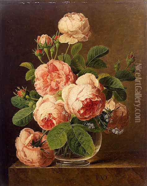 Still Life Of Roses In A Glass Vase Oil Painting - Jan Frans Van Dael